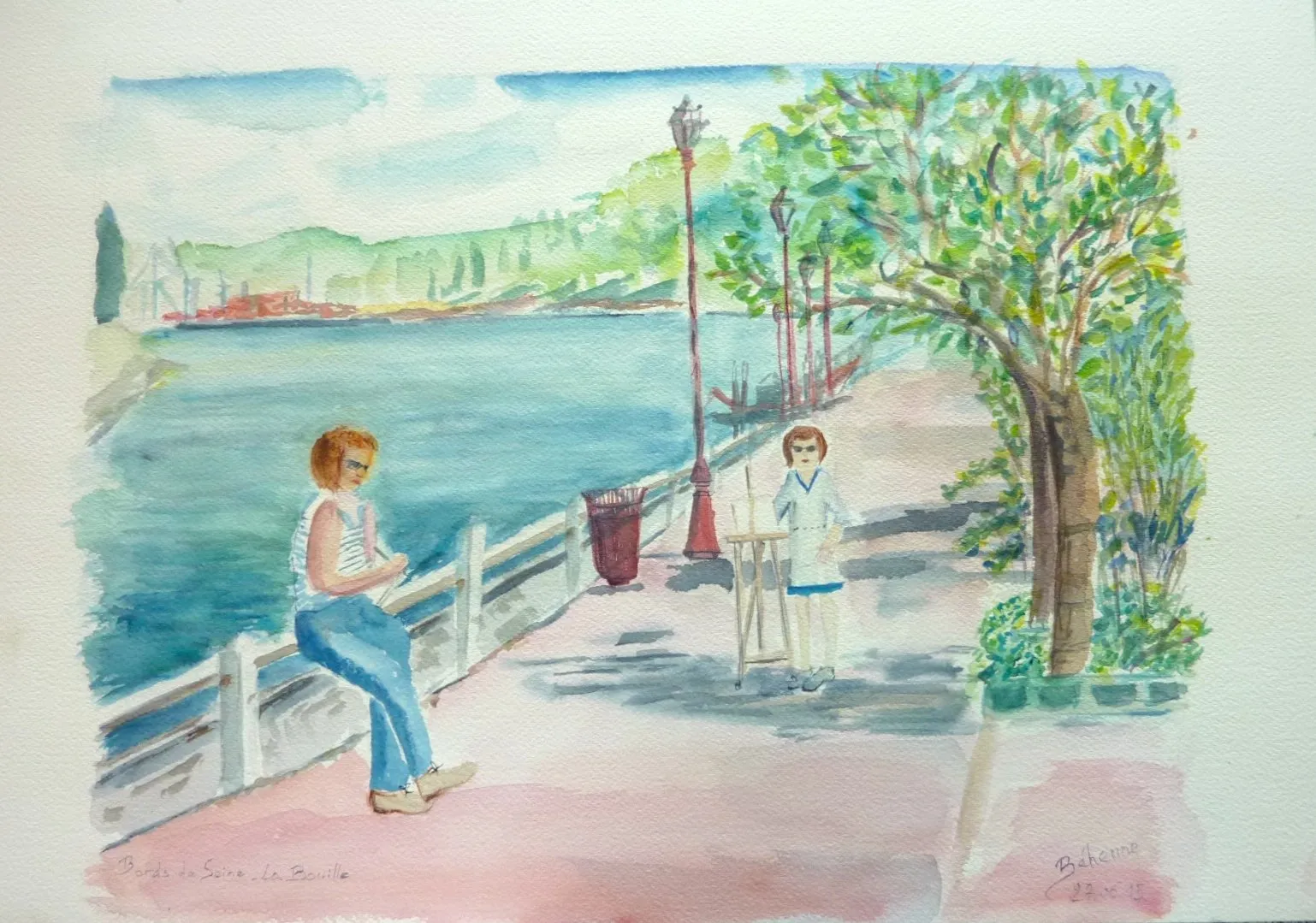 Bords de Seine, à la Bouille, aquarelle de Béhenne