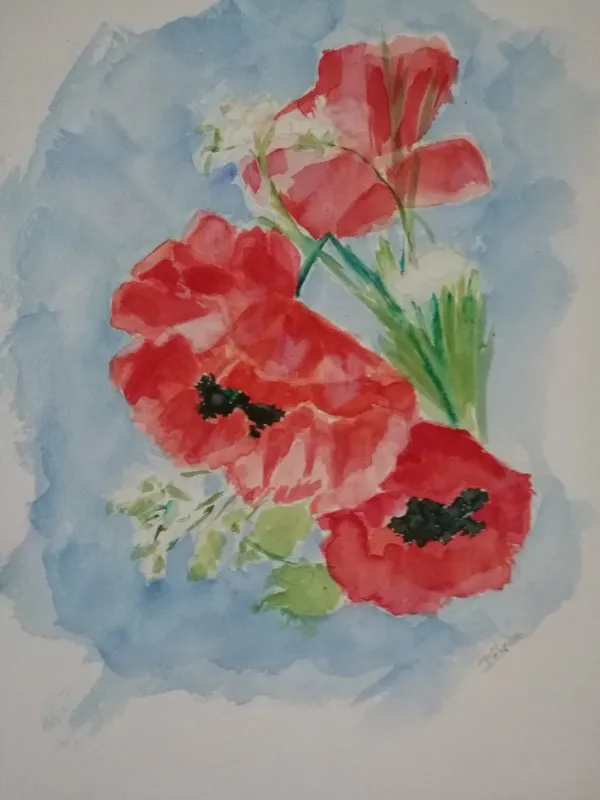 Coquelicots, aquarelle de Béhenne