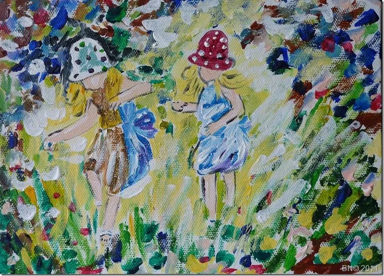 Courir dans les prés fleuris, acrylique de Béhenne