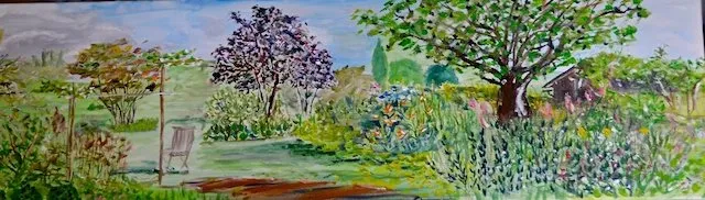 Le jardin des valérianes en normandie, acrylique de Béhenne