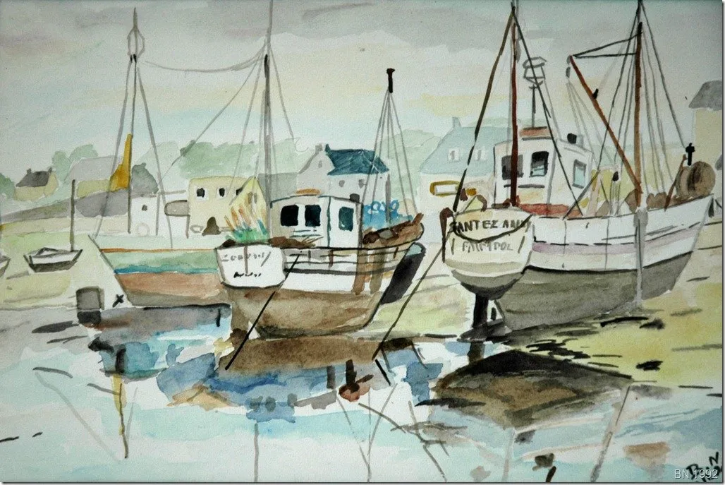 Les bateaux, aquarelle de Béhenne