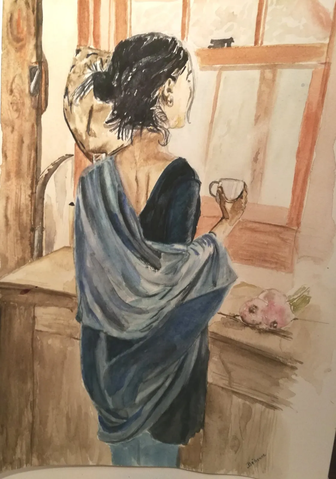 L'infusion, aquarelle de Béhenne
