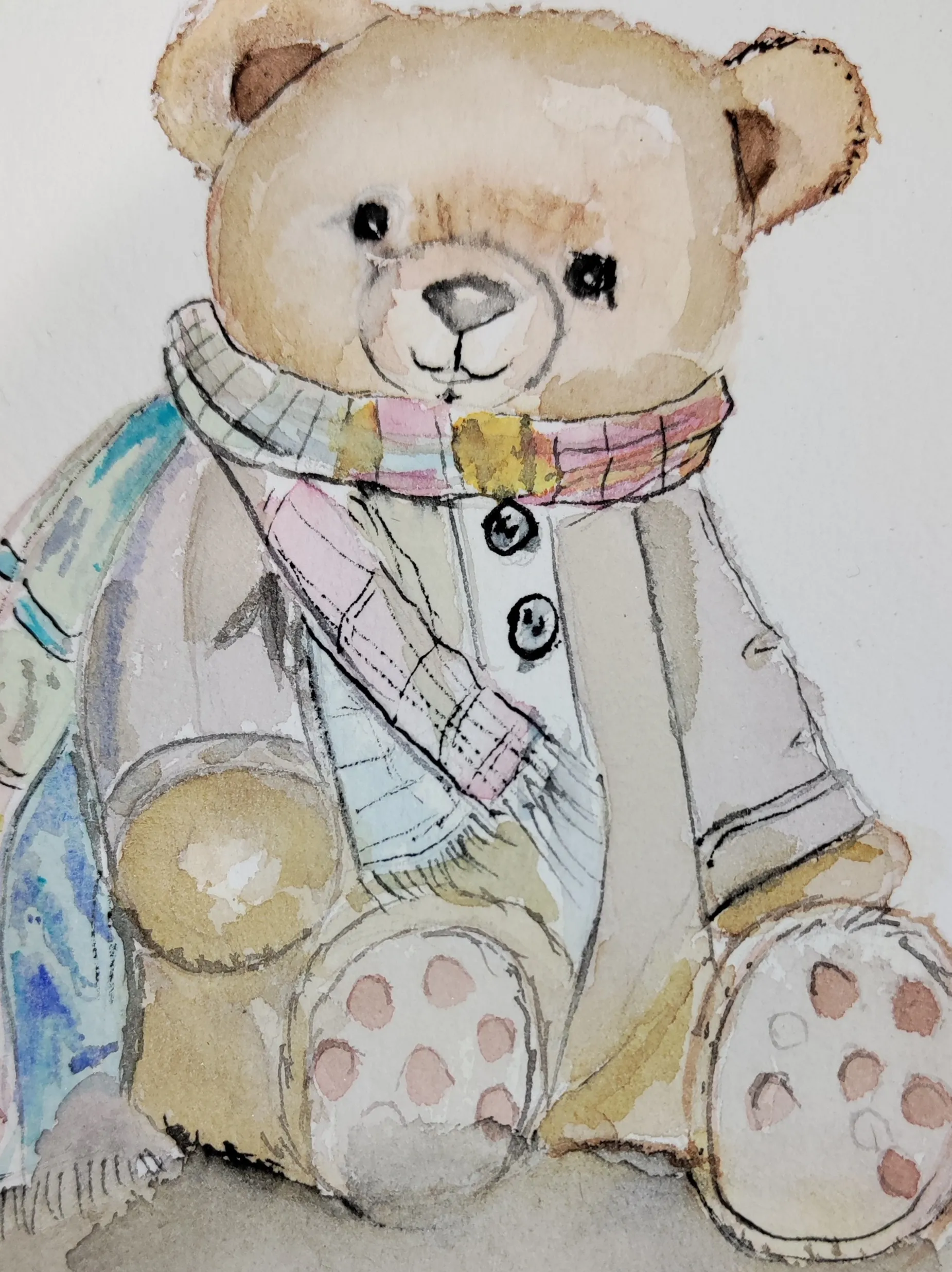 Nounours emmitouflé, aquarelle de Béhenne