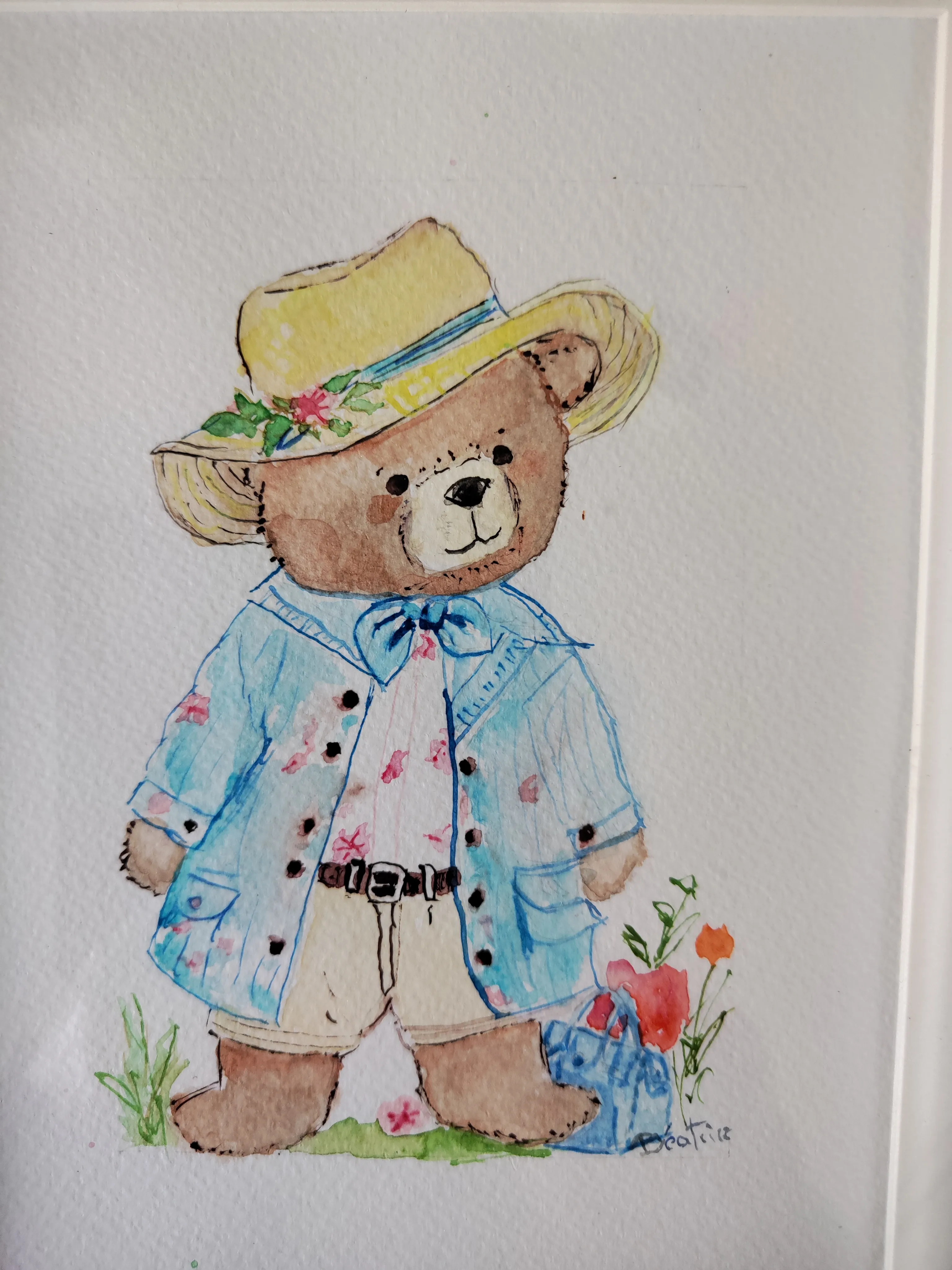 Nounours et son chapeau, aquarelle de Béhenne