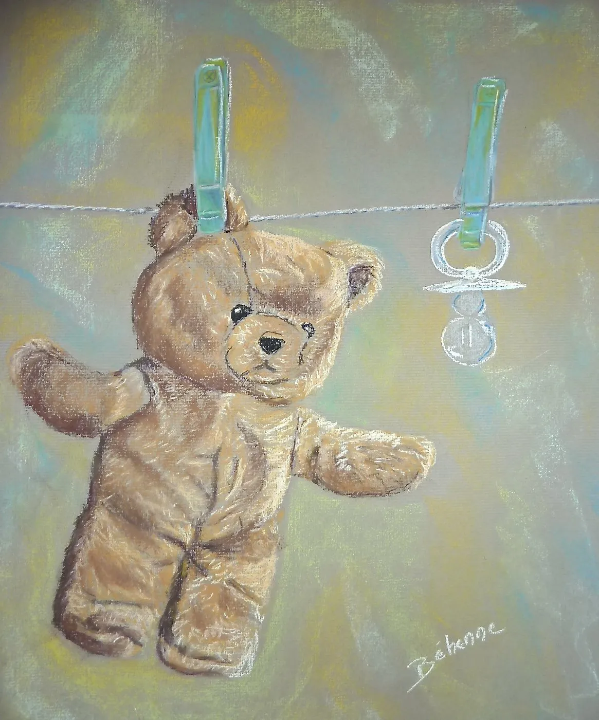 Nounours sorti du lave linge, pastel de Béhenne