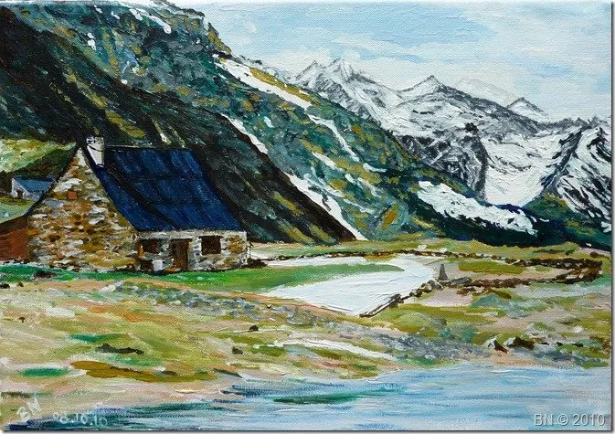 Pyrénées et printemps, acrylique de Béhenne