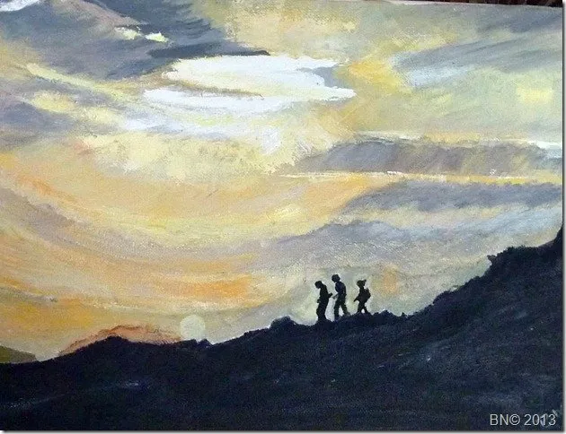 Randonnee dans les hautes alpes, acrylique de Béhenne