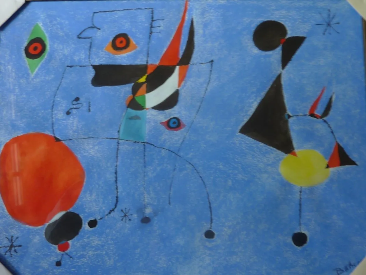 La femme et l'oiseau dans la nuit bleue, d'après miro, encre de Béhenne