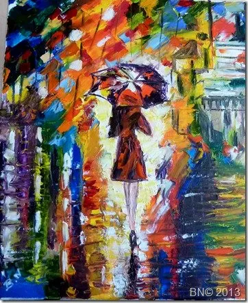 Walking in the rain, huile de Béhenne