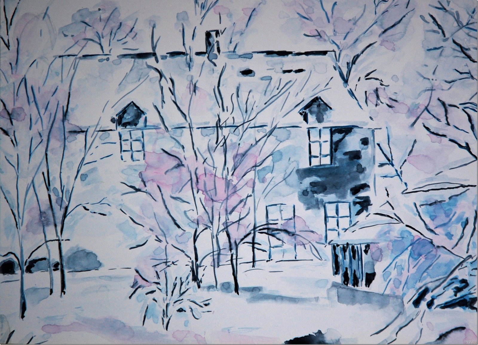Maison bretonne sous la neige