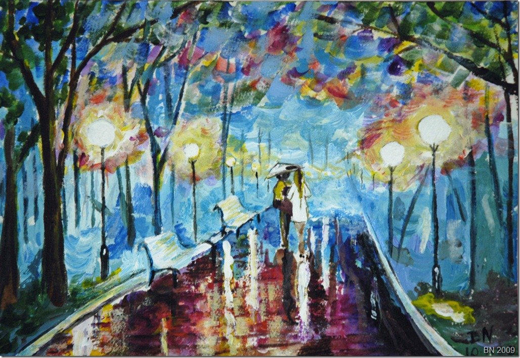 Les amoureux sous la pluie en automne