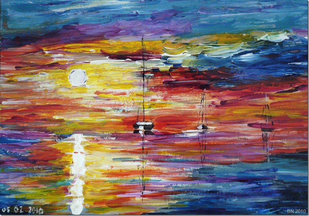 Soleil couchant en feu d’artifice sur la mer