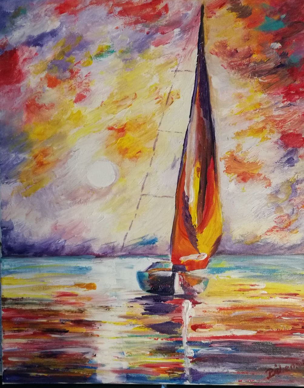 Bateau dans le coucher de soleil 2